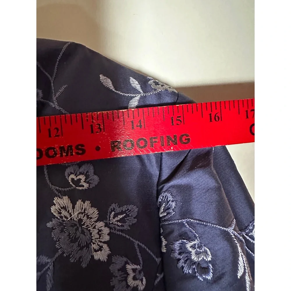 Talbots Petites Navy Pure Silk Floral Embroidered Blazer Pants Suit Set Sz‎ 8P